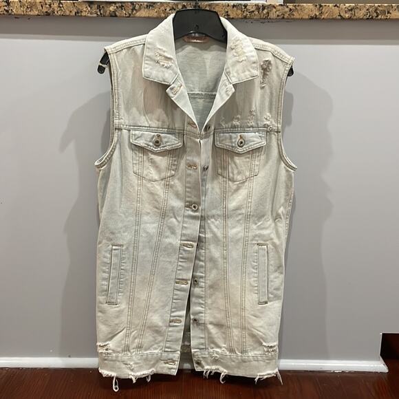 Highway Jeans Distressed Light Denim Vest Longline Cotton Blend NWOT - Picture 9 of 9